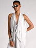 Silk High Neck Cross Over Vest silver grey